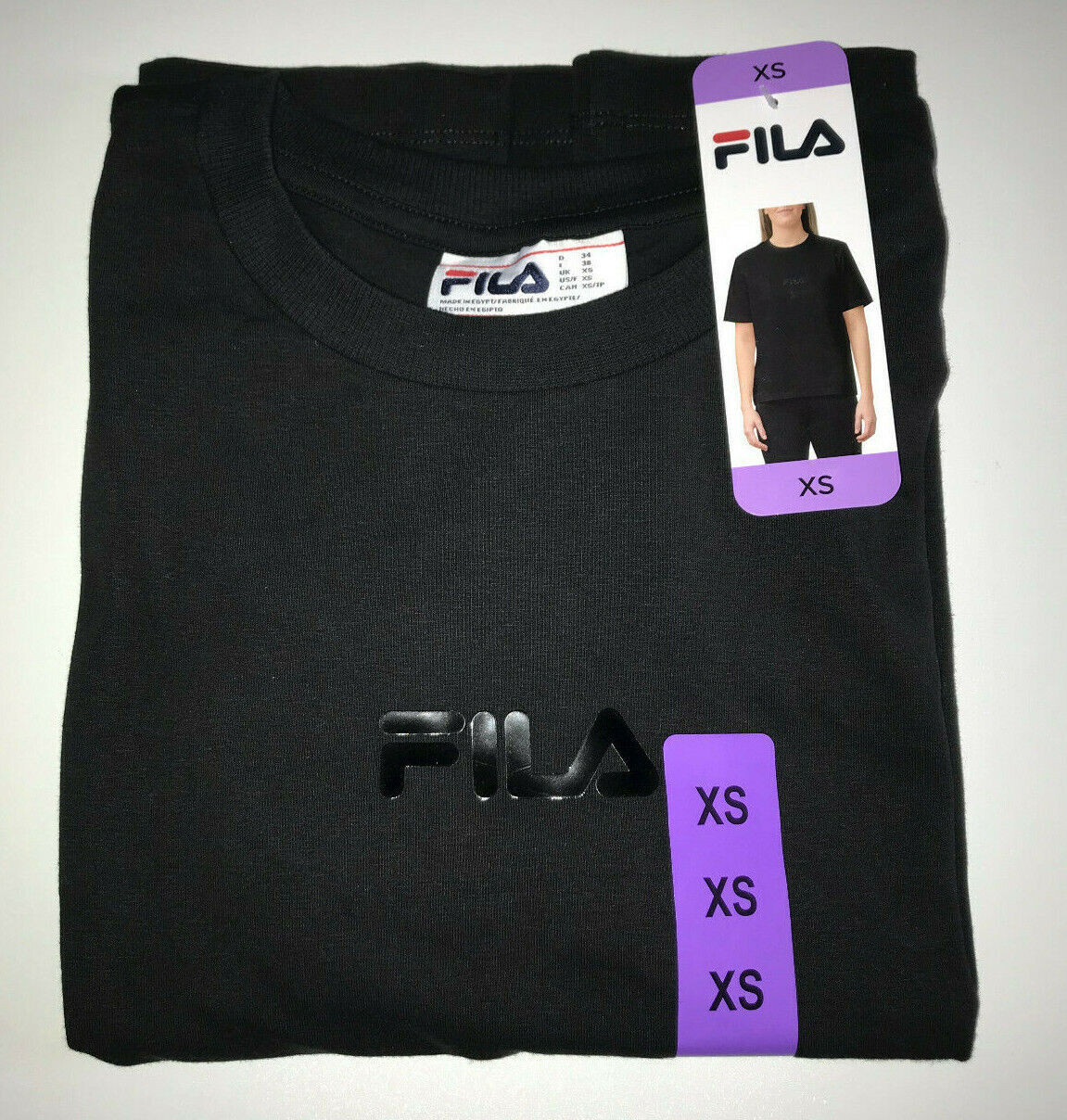 T shirt in jersey Fila donna maniche corte girocollo con toppa logo nera XS