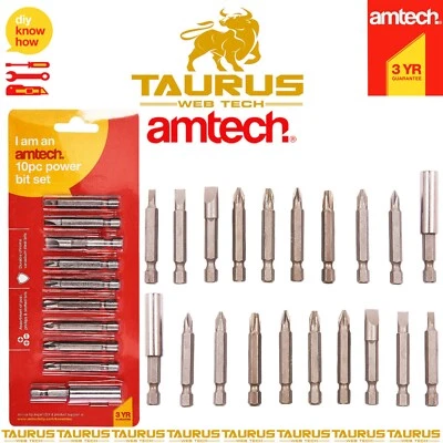AMTECH-TOOLS 10x AMTECH Power Drill Bit Set Ended Magnetic Screwdriver Pozi Philips UK