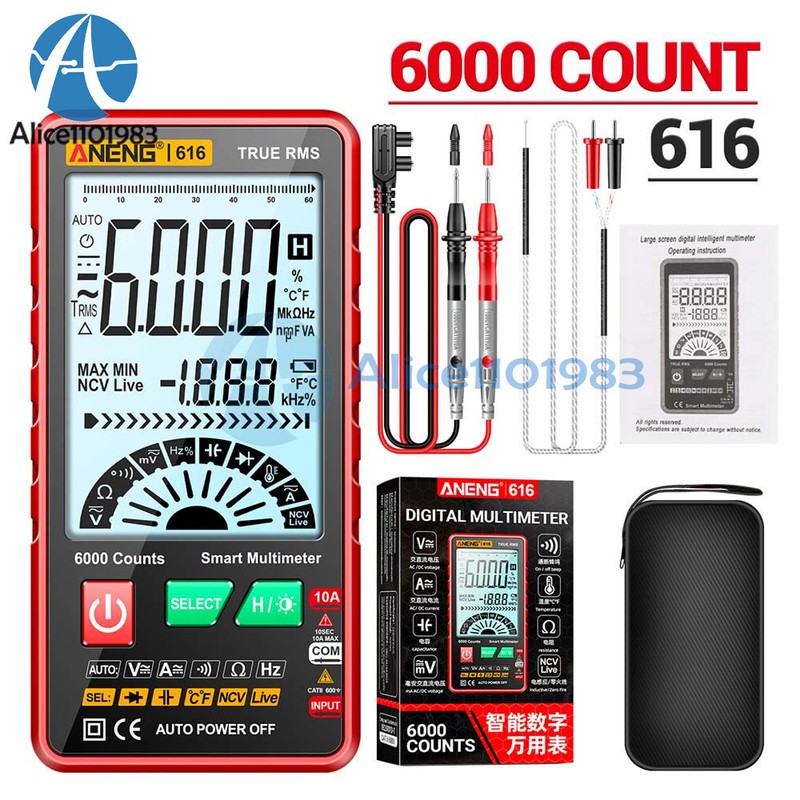 ANENG 616 Backlight Digital Multimeter 6000 Counts Ultra AC/DC Voltage Current