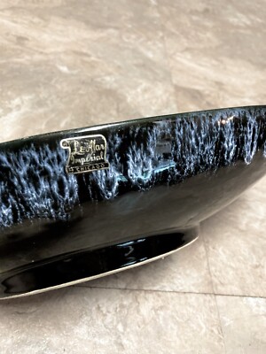 MCM Le Mar Imperial Navy Blue Console Bowl /Planter With Light Blue Drip Glaze