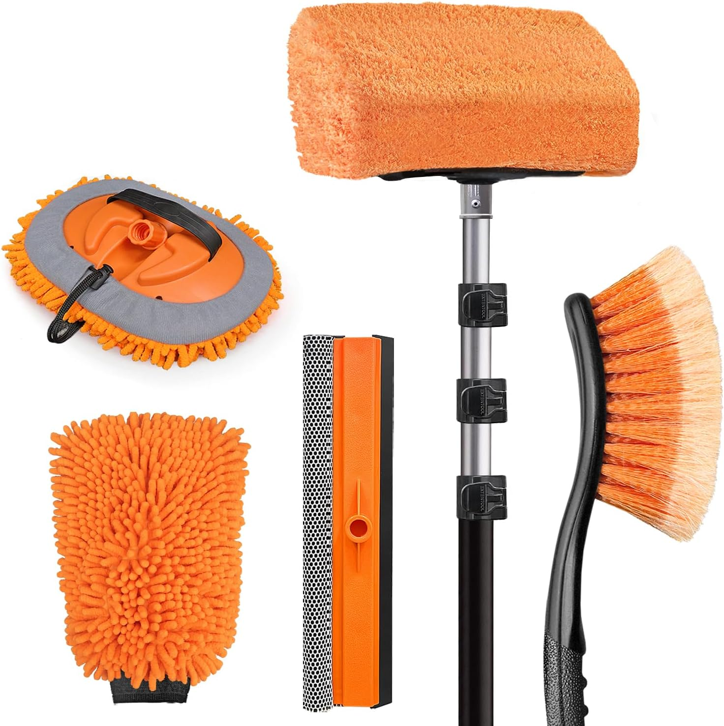 ARTIPOLY Car Washing Kit with 12ft Extension Pole, Soft Bristle Scrub Brush, and