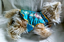 Russ Berrie Jayde Golden Brown Yorkie Puppy Dog Plush Animal 13" Long Blue Dress