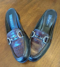 Brighton Womens Shoes 7.5N Narrow Leather Austen Black and Brown Mules Slip-ons