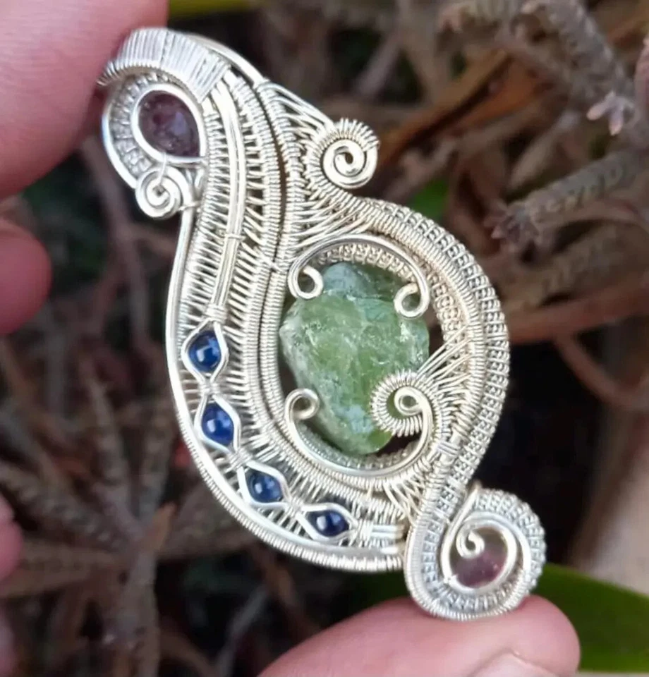 Sterling Silver Wire Wrap Pendant Peridot Pendant Wire Wrapped Pendant Jewelry - Image 4 of 4