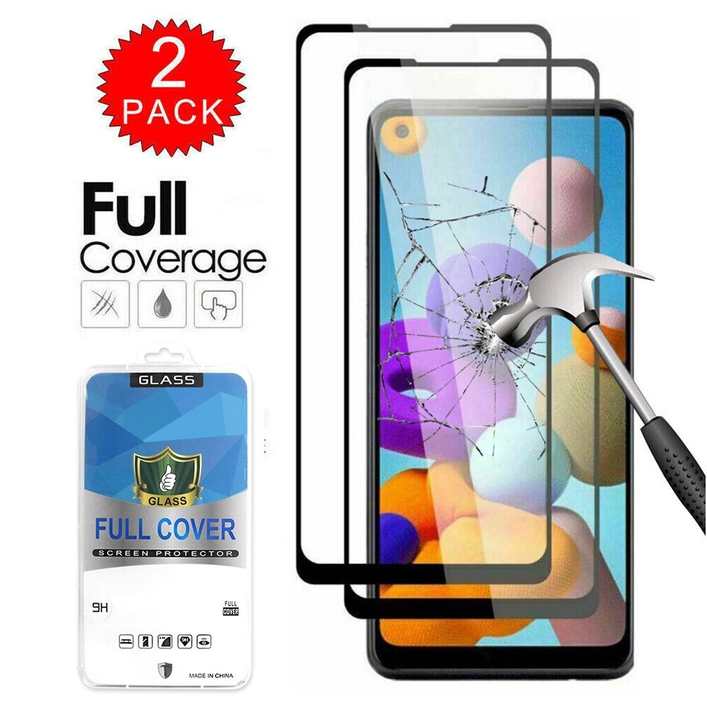 2-PACK For Samsung Galaxy A21 Full Cover Clear Tempered Glass Screen  Protector