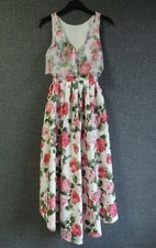 Asos Dip Hem Floral Midi Dress White/Pink UK 6 LN112 UU 05