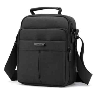 Umhängetasche Stoff klein Größe Herren Damen schwarz 18 cm x 9 cm x 23 cm
