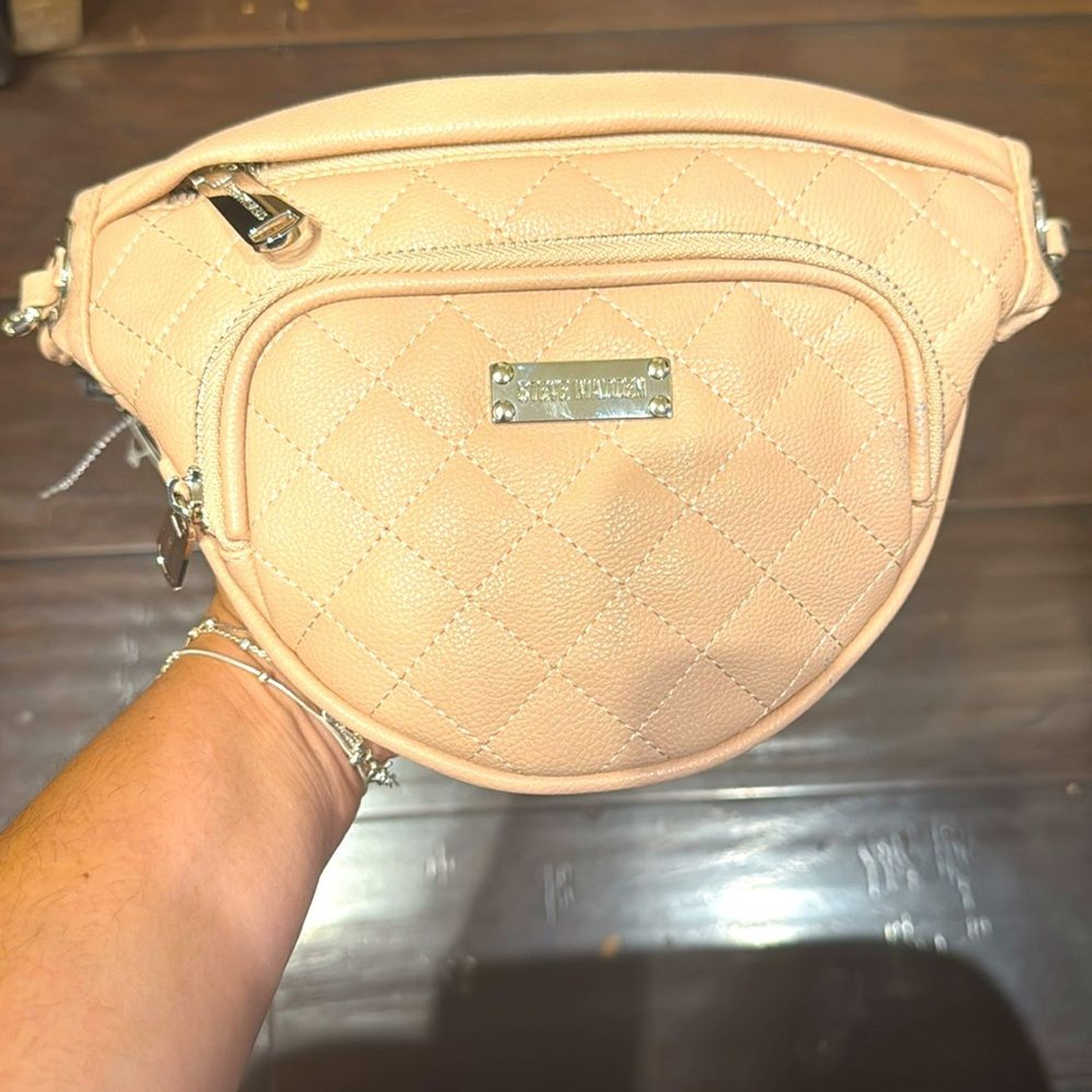 Steve Madden Quilted Blush Silver Tone Hardware Waist Bag Belt Bag sz S / M