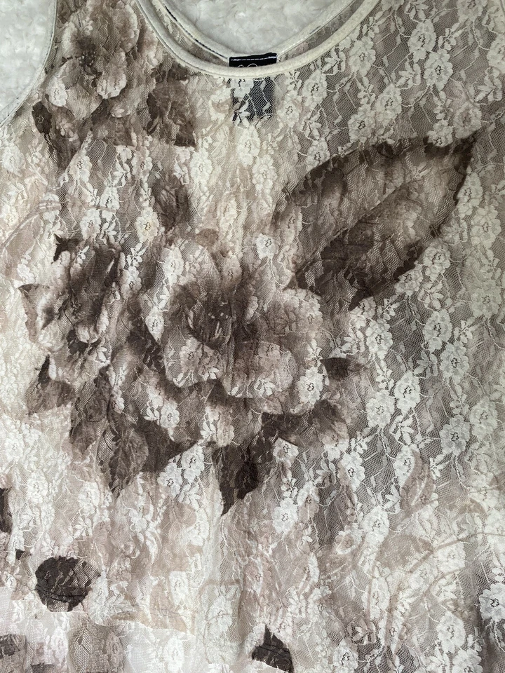 Camisa tocador para mujer XL encaje floral blanco roto y marrón semi transparente estilo boho Y2K Foto 2 de 4