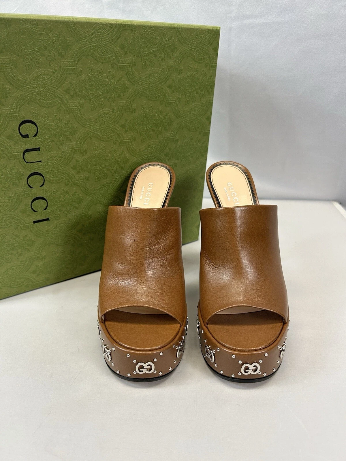Mules plates formes Gucci GG 115 mm en marron taille UE 37 / US 7