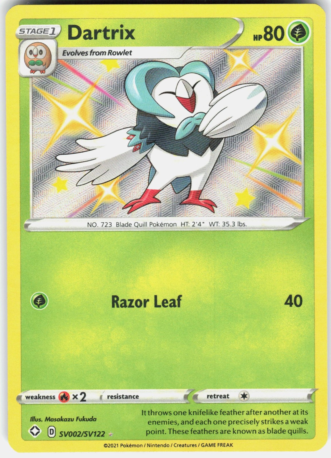 Dartrix Holofoil Shining Fates: Shiny Vault SV002/SV122 NM