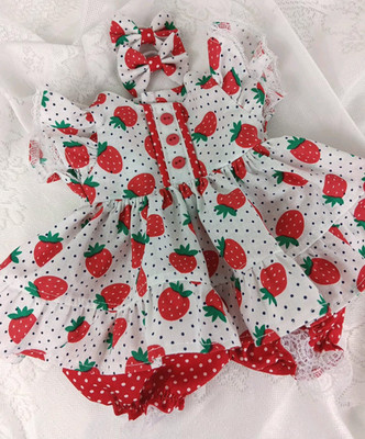 Cabbage Patch 16'' Doll Dress Strawberries and Dots Bloomers + 2 Hair Bows