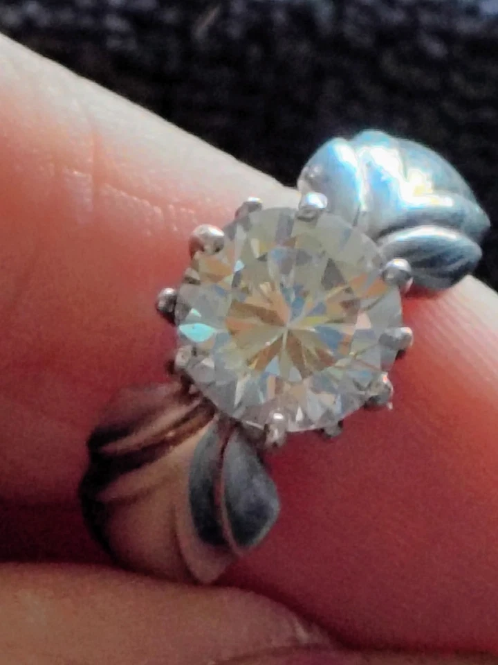 Винтажный SETA серебро 925 лист дизайн 12 карат муассанит вид солитер... - Изображение 4 из 4