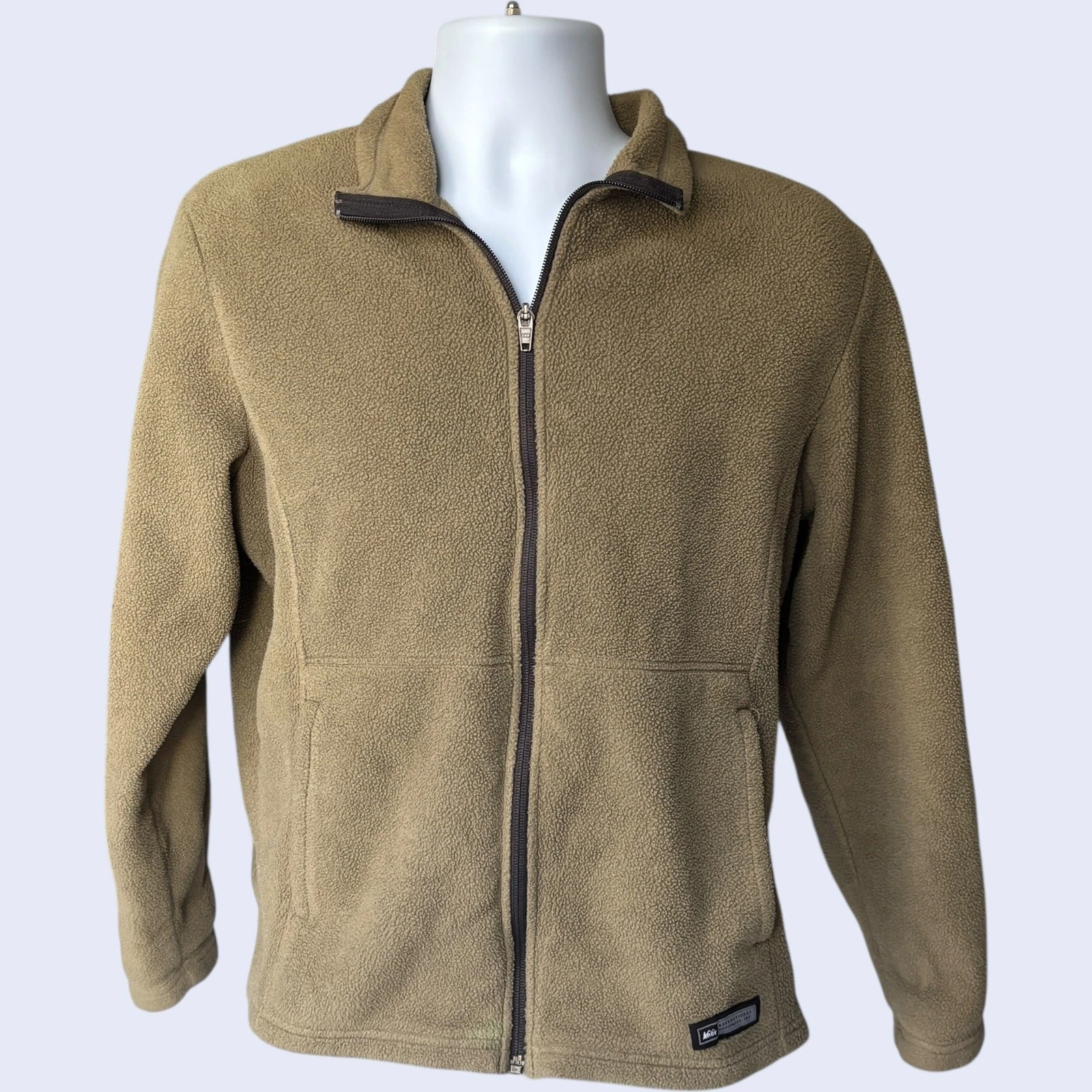 REI Medium Outdoorsy Fleece Jacket Olive Tan Full Zip 90s Gorpcore