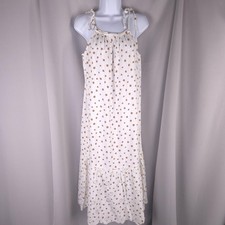 Charlie Paige Dress Womens M Linen Viscose Polka Dot Midi Sundress Eyelet Tie