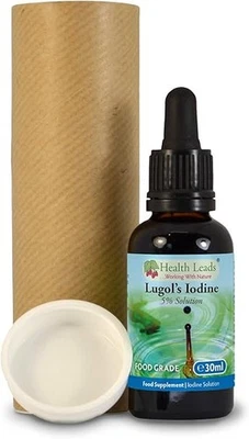 HEALTH LEADS ...WORKING WITH NATURE Lugols 5% Iodine Solution 30ml with Bulb Pipette True 5% Formula Made in Wales