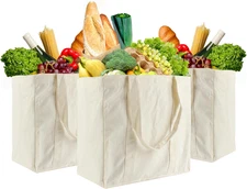 3 Pcs Grocery Bags Canvas 13.3”X13”X8” Reusable Shopping Bags with Real
