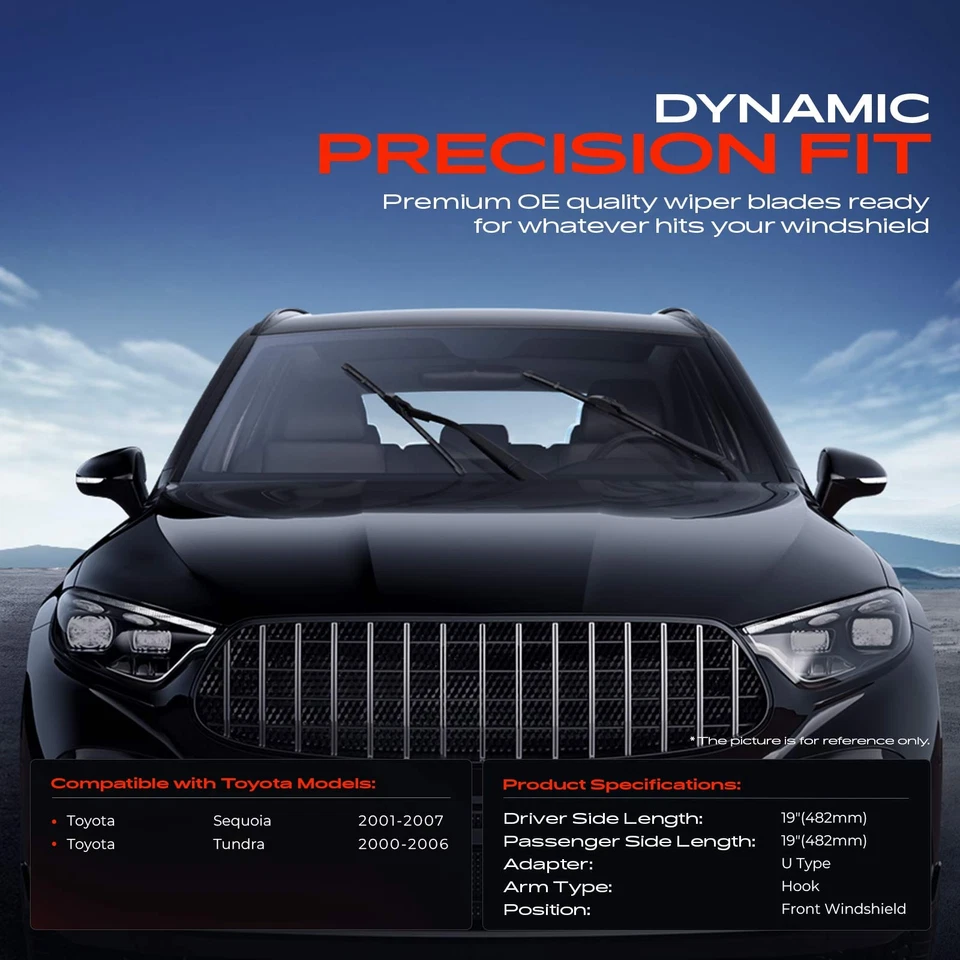 2 piezas limpiaparabrisas delantero de 19" y 19" para Toyota Tundra 2000-2006 Sequoia Foto 2 de 4