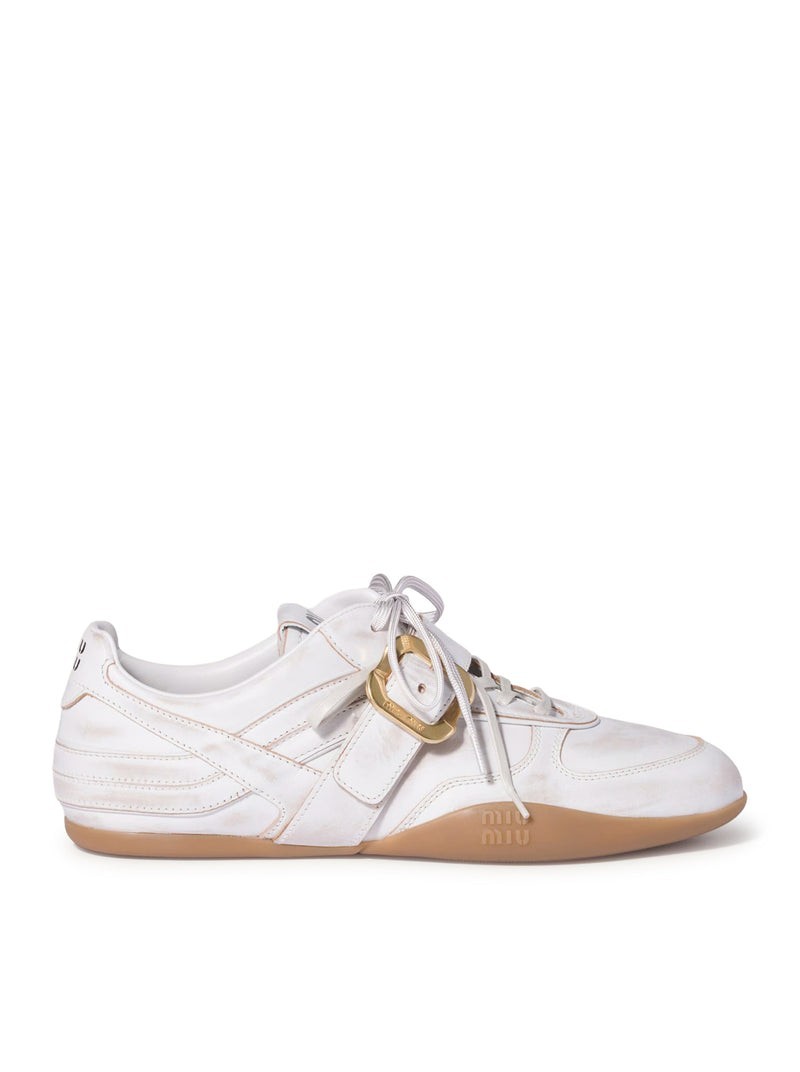 MIU MIU $1320 Gymnasium White Buckle Sneakers New & Authentic