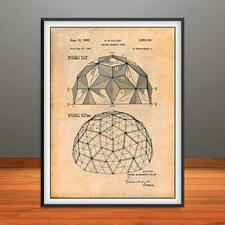 1960 Laminar Geodesic Dome Buckminster Fuller Patent Print - Unframed
