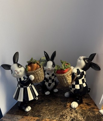 SET OF 3 MacKENZIE CHILDS CABBAGE GARDEN BUNNIES Approx 7 