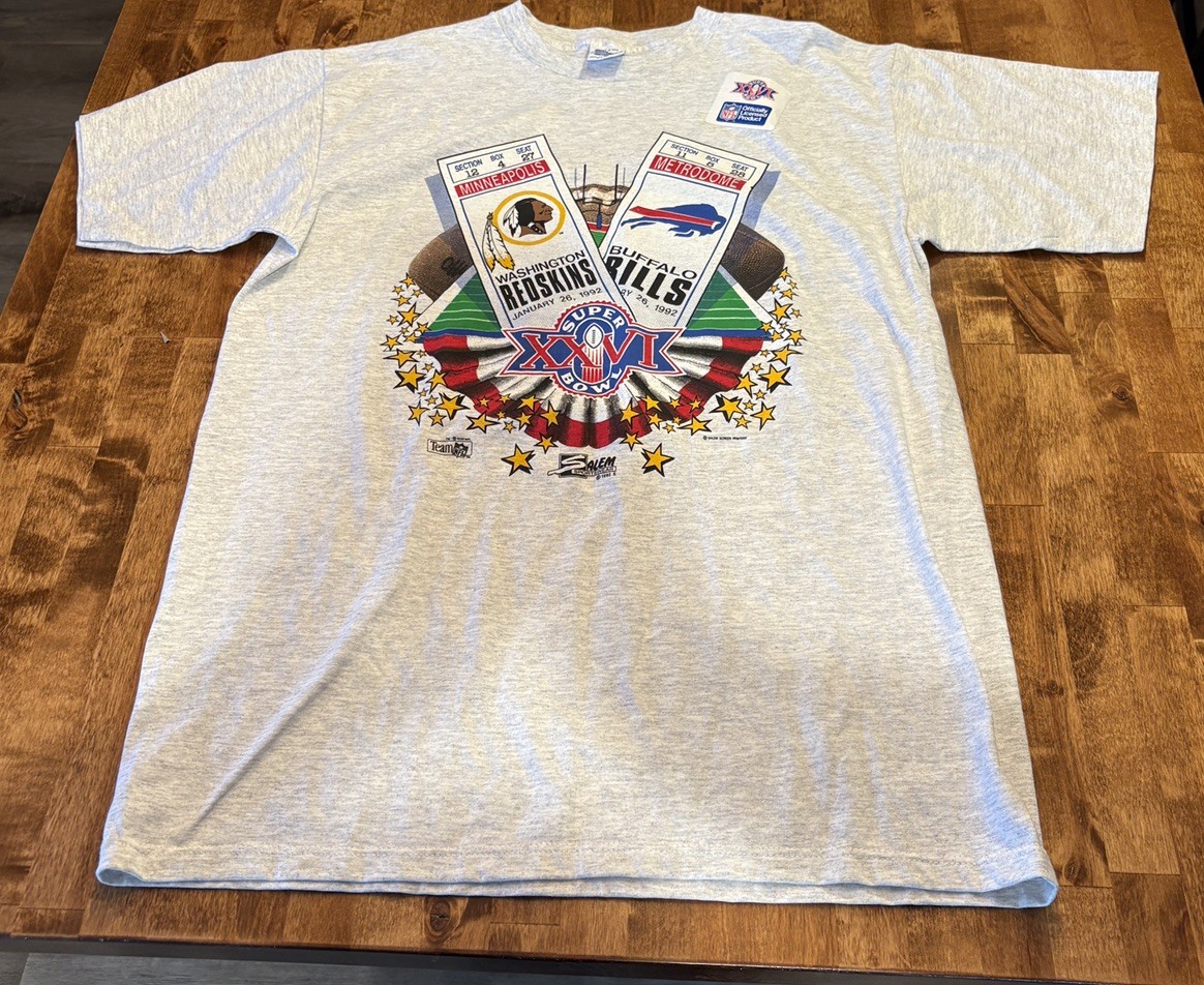VTG Redskins Bills 1992 NFL Super Bowl XXVI Shirt NFL Washington Buffalo Large