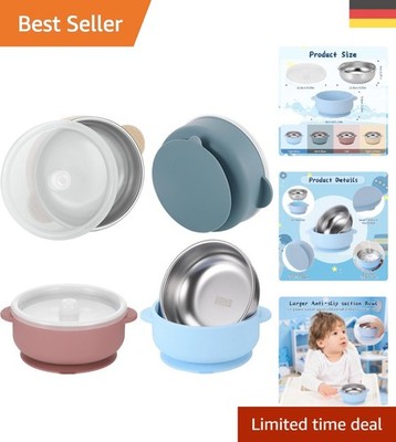 Innovative Kinder Schüsseln aus Edelstahl mit rutschfestem Saugnapf   Set von 4