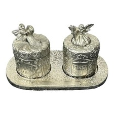 Silver Pewter First Curl First Tooth Fairy Keepsake Boxes Tray USA Baby Girl