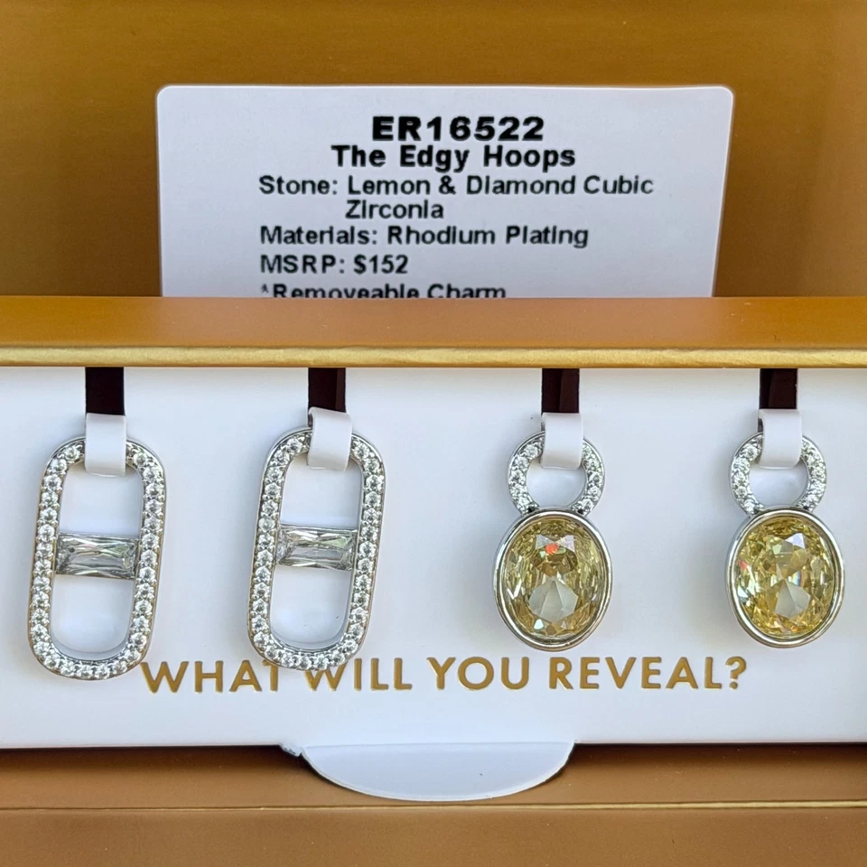 Aros encantadores para fiesta bomba "The Edgy Hoops" limón circonita cúbica sobre rodio ER16522 Foto 4 de 4