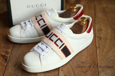 Gucci Ace White Leather Elastic Trainers Sneaker Herren UK 9 US 10 EU 43