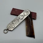 Antique Art Nouveau Mustache Comb - Silver Metal