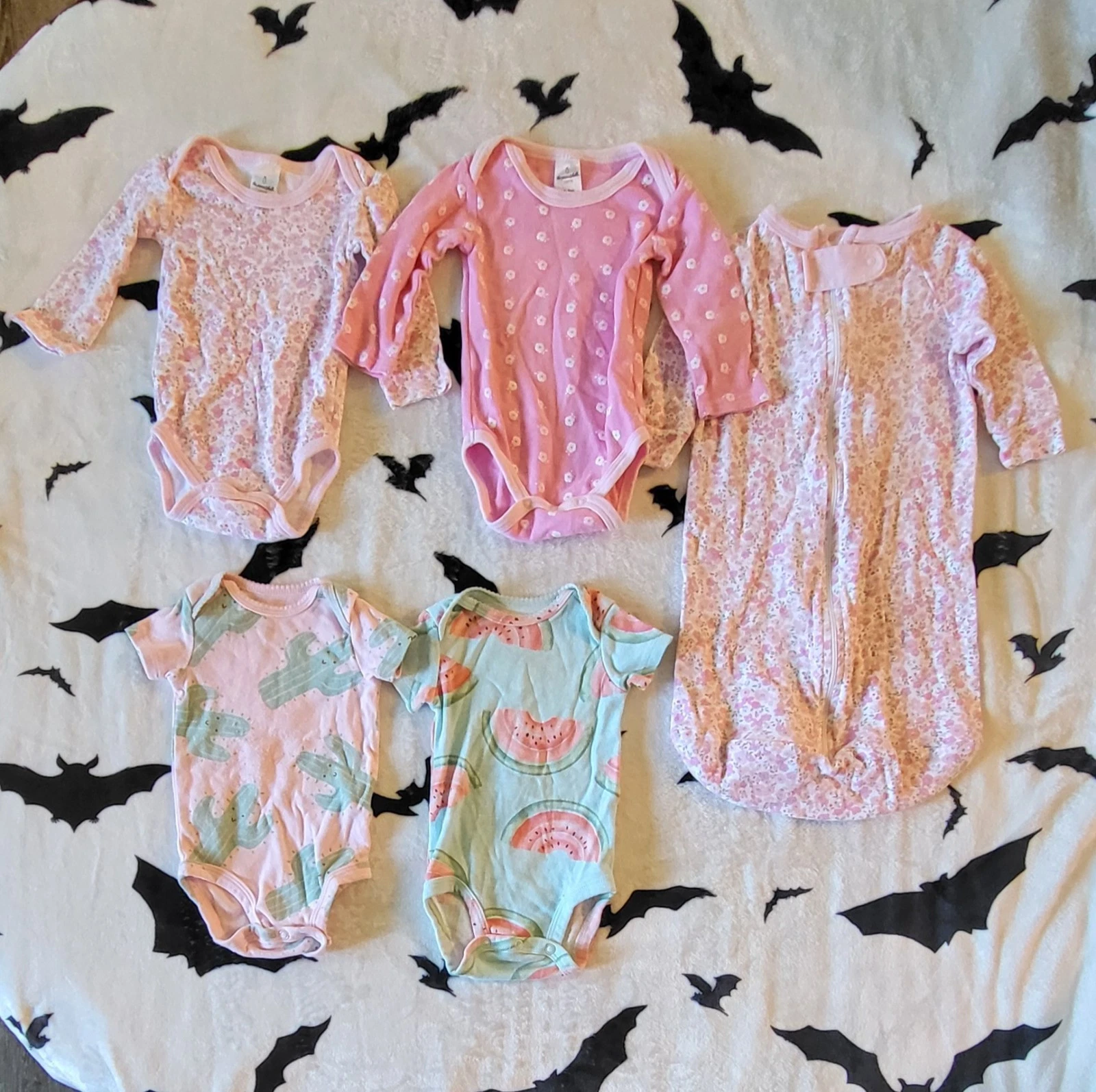 Baby Girl 0-3 Month 5 Piece Clothing Lot Cactus Watermelon Flowers