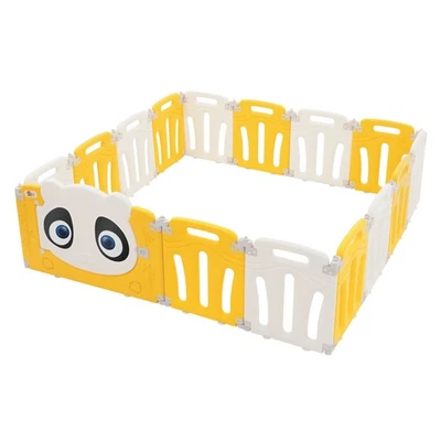 Parc bébé modulable design panda avec barrière sécurité blanc-jaune 160x160 cm - Photo 1/4