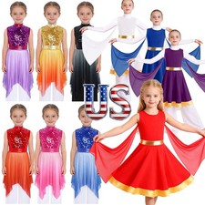 Kids Girls Liturgical Praise Tunic Dress Worship Costume Church Robe Flowy Skirt