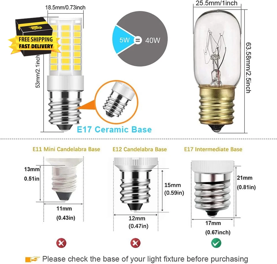 E17 LED Bulb Dimmable, 5W Microwave Oven Bulb, Daylight White 6000K, 40W Halogen - Image 2 of 4
