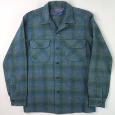 Vtg 50s 60s Pendleton Loop Collar Rockabilly Plaid WOOL Flannel Board Shirt Sz S