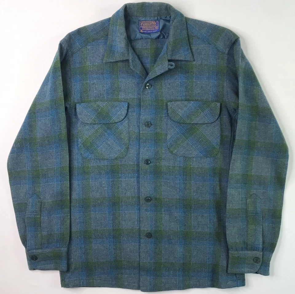 Vtg 50s 60s Pendleton Loop Collar Rockabilly Plaid Wool Flannel Board Shirt S - Image 2 of 4