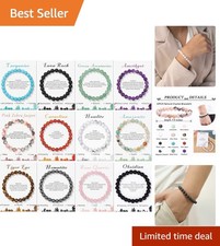 Gorgeous 12PC Gemstone Beaded Bracelets - Adjustable Unisex Gift for Adults