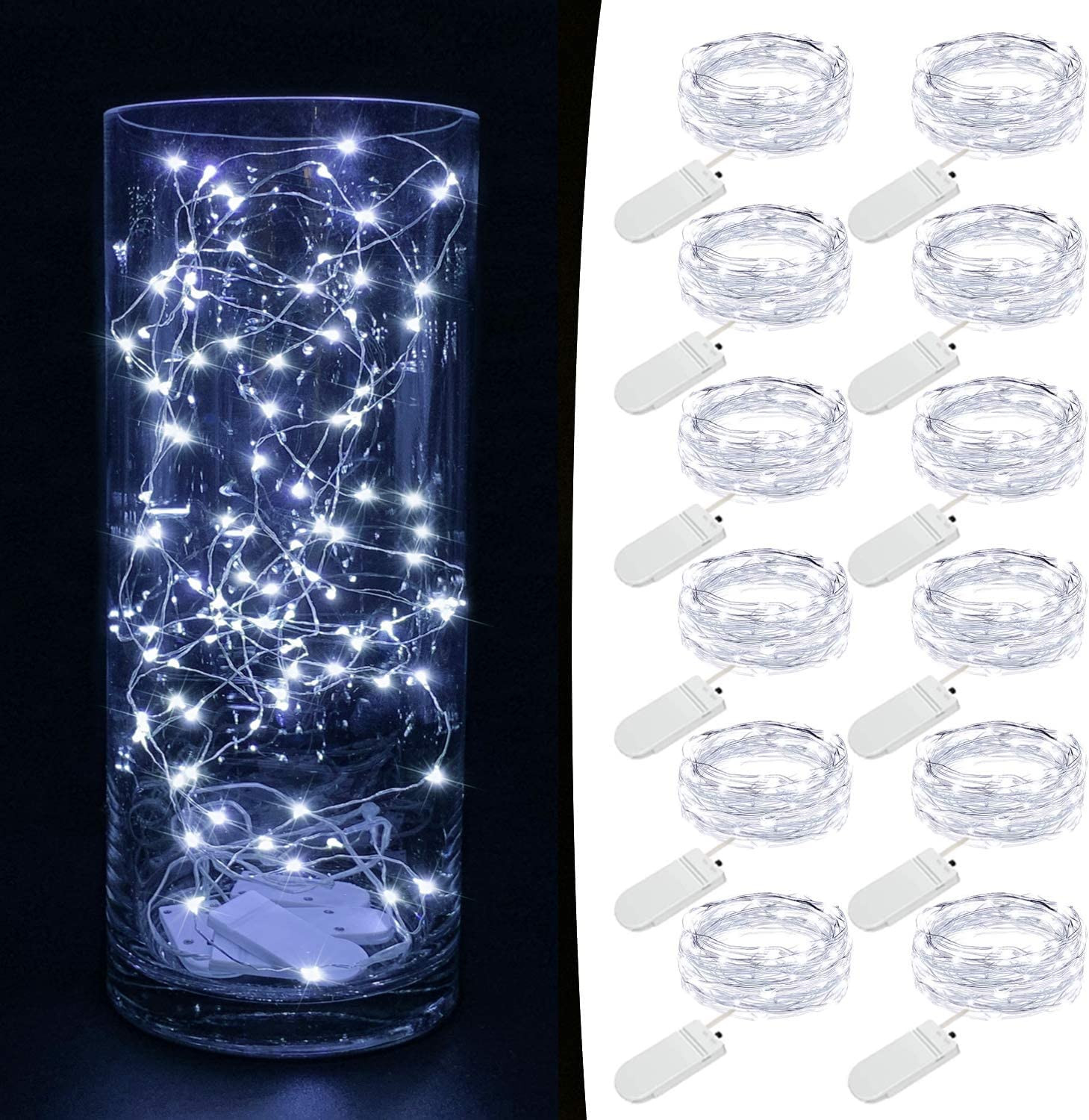 12 Pack 7.2ft Fairy Lights Battery Operated String Lights, 20 Mini LEDs for C...