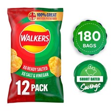Walkers Crisps Ready Salted and Salt & Vinegar Variety Multipack Bundle 180x25g