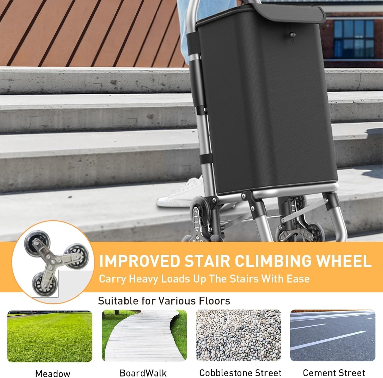 Foldable 3-in-1 Grocery Cart with 6 Wheels & Waterproof Bag - 110 lbs Capacity