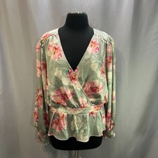 Express Peplum Top Womens XL Green Floral Fau...