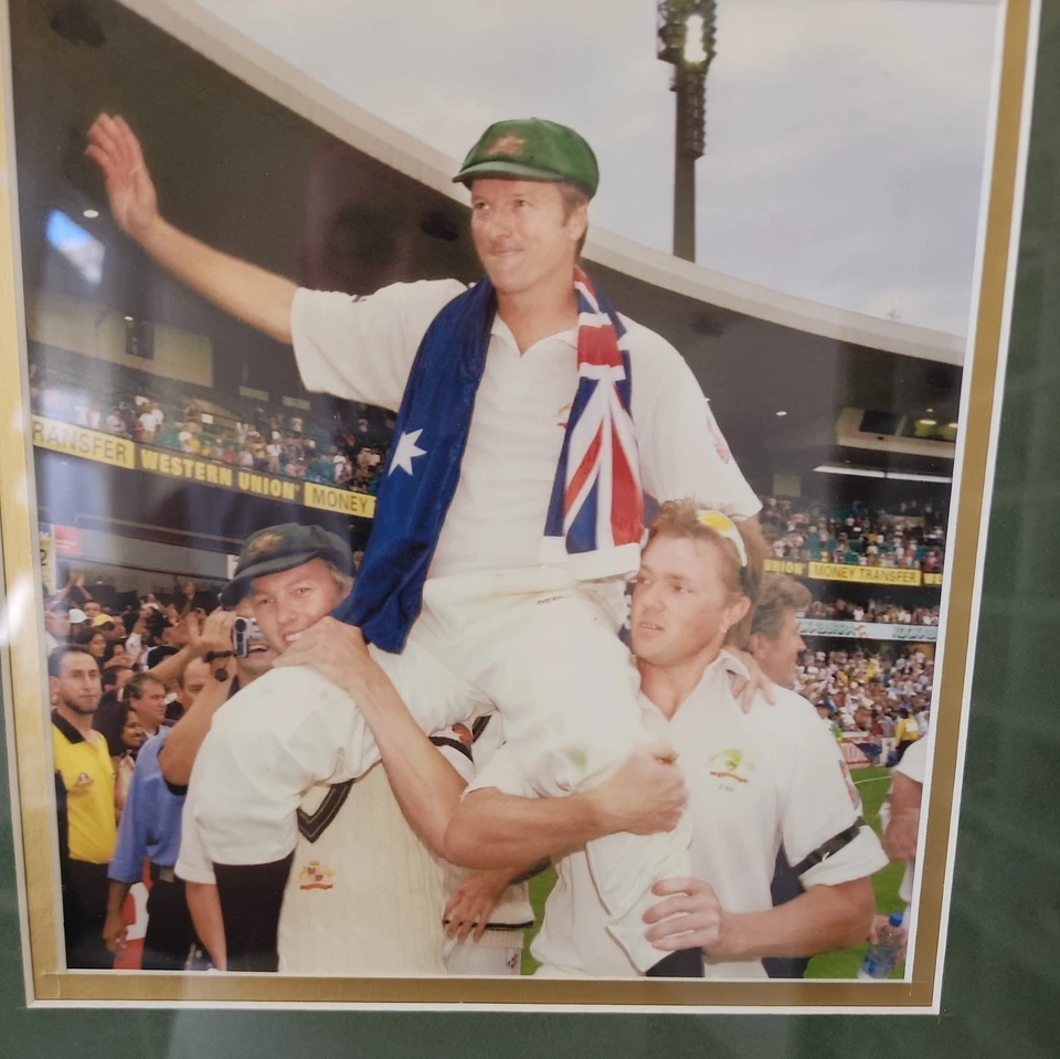 Steve Waugh Hand Signed Cricket Bat Framed with Photos. - image 3 of 4