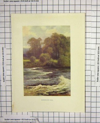 Original alter antiker Druck Farbe Monnington Falls River Trees Haslehust