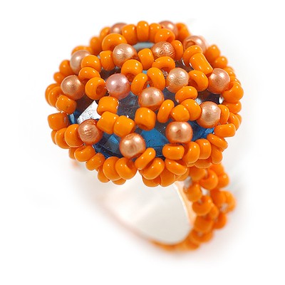 20 mm D/Glas und Acryl Perlen Knopfförmiger Flex Ring (Orange) - Größe S
