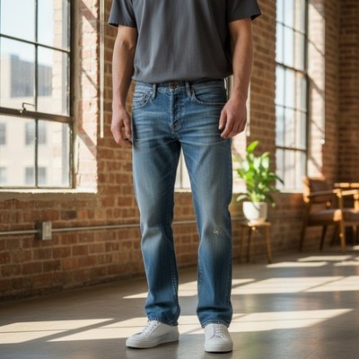 TAKESHY KUROSAWA Men Jeans W34 Tapered Blue Cotton Washed Aged 5 Pockets I
