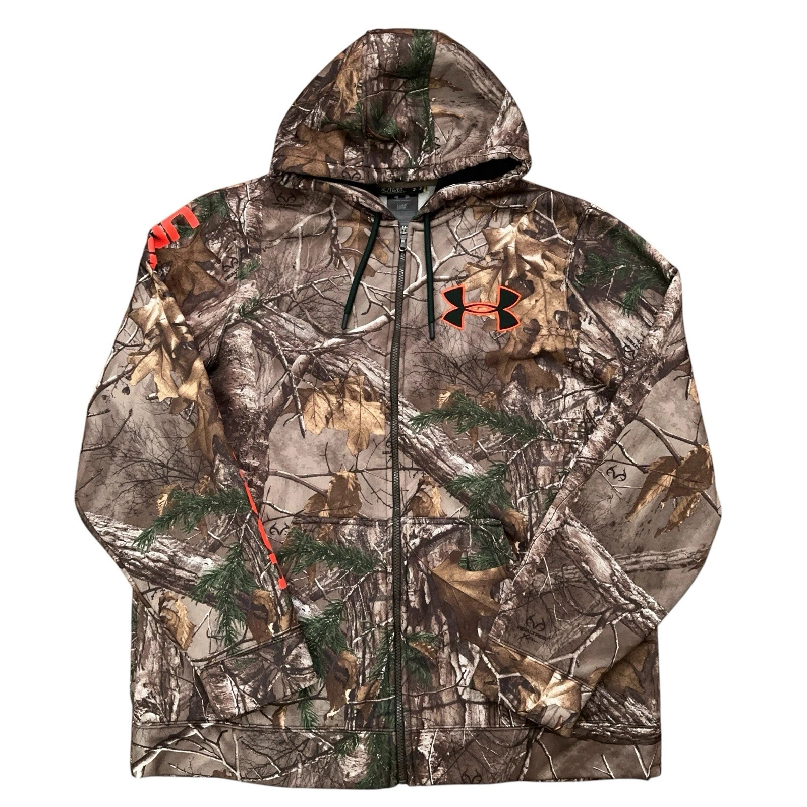 Under Armour Hoodie Mens XL ColdGear Realtree Max 5 Full Zip Jacket Camo Brown