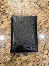 Coach Passport Card Case Black Pebbled Leather CU131 Slim Travel Wallet