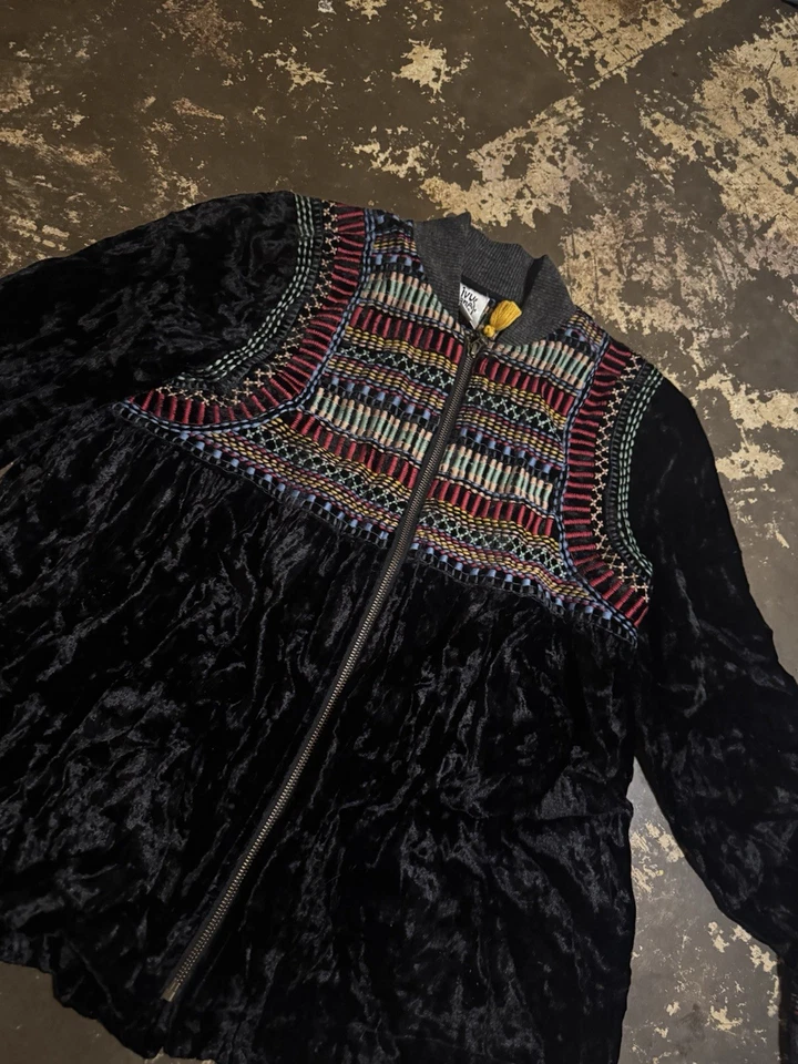 Chaqueta de Terciopelo Ivy Jane Cremallera Completa Manga Larga para Mujer M Negra Retro Boho Viscosa Foto 2 de 2