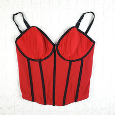 Cacique Bustier Corset Top Size 18/20 Red Black Boned Ruched Underwire Bra